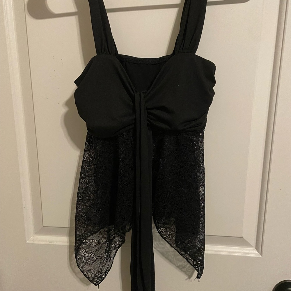 Black Lace Tie-Front Cropped Tank